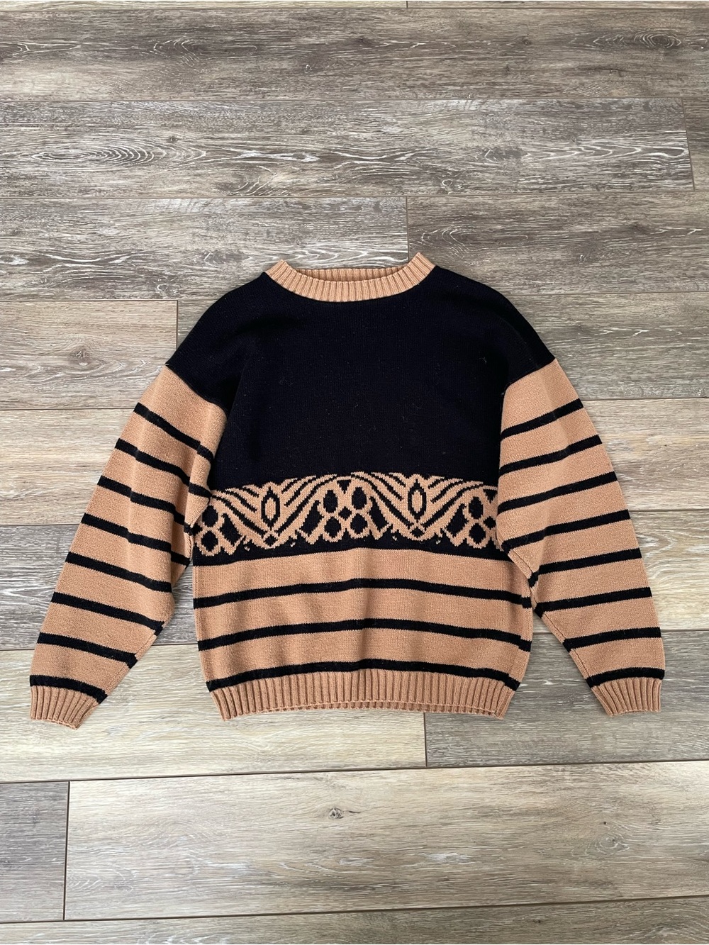 Vintage Black and Tan Striped Knit Sweater